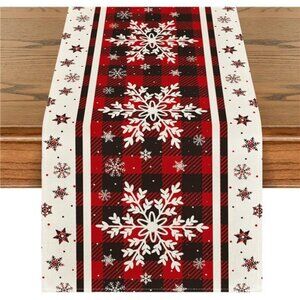 Buffalo Plaid Snowflake‎ Christmas Table Runner - 13x72 Inch Winter Table Decor